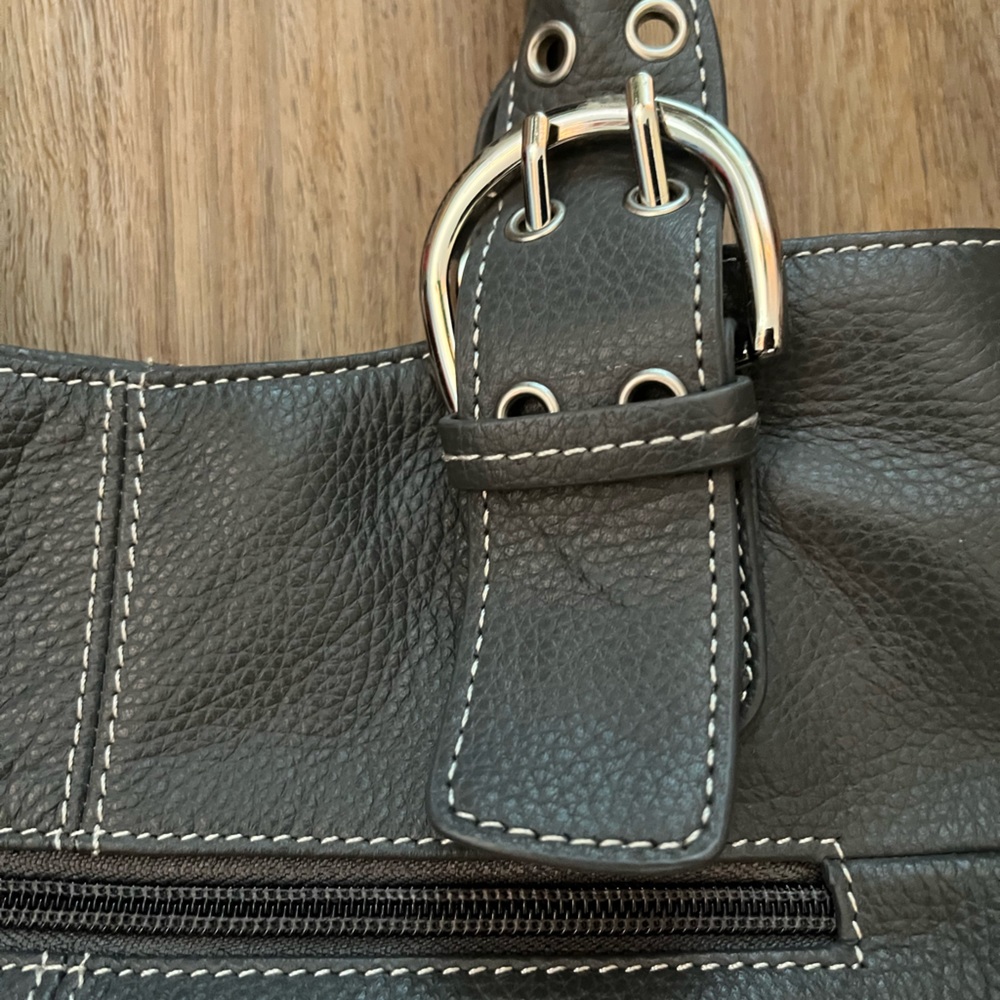 Gray Leather Tignanello Shoulder Bag with Silver Buckles - Picture 10 of 10